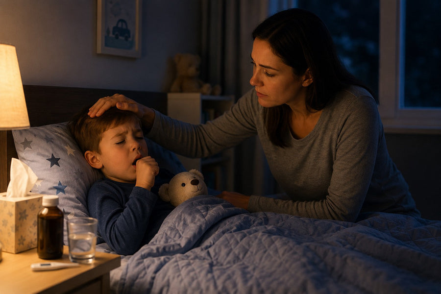 Parent comforting a child with nighttime cough